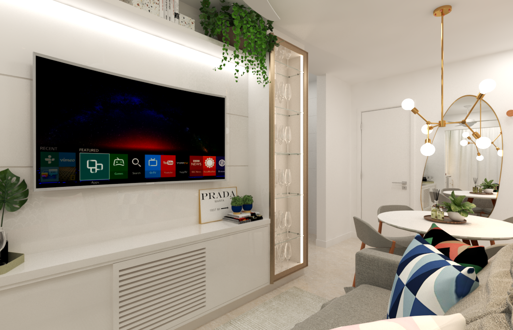 Sala de estar e jantar integradas projetadas pela CocriARQ