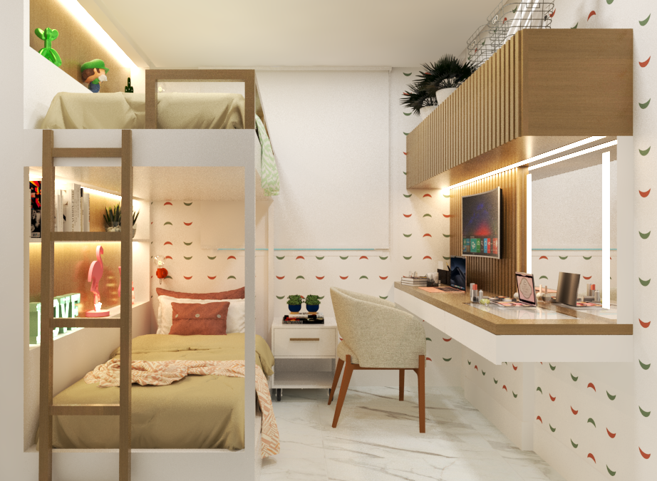Quarto infantil com beliche projetado pela CocriARQ