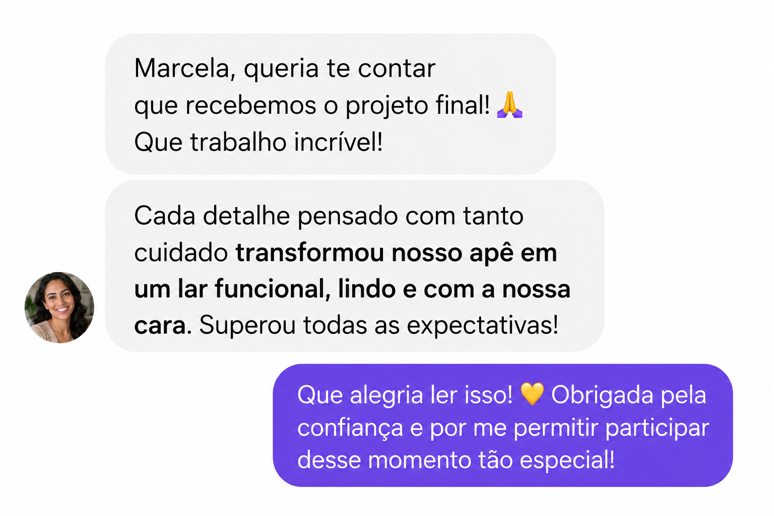 Depoimento de cliente sobre o projeto final entregue
